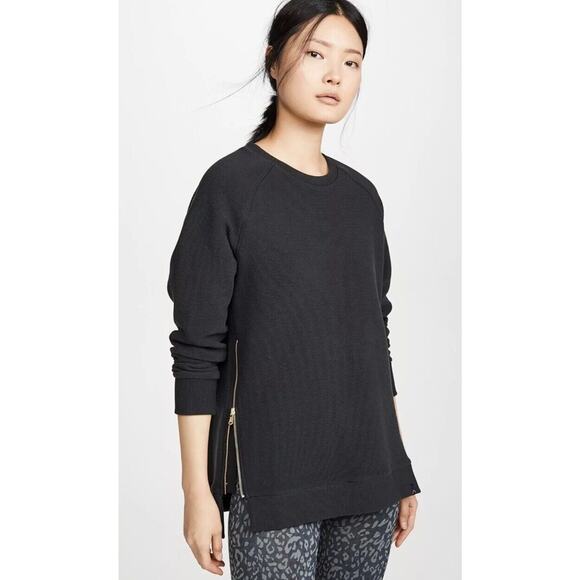 Varley Women's Manning Ribbed Crew Sweatshirt Black Size XS Side Zip Pullover - Picture 1 of 11